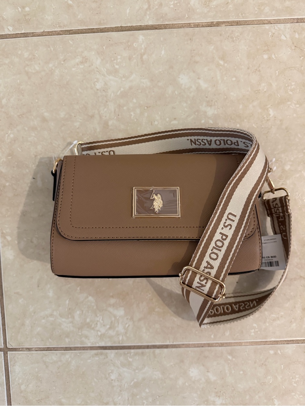 U.S. Polo Assn. Taupe Crossbody with Branded Striped Strap